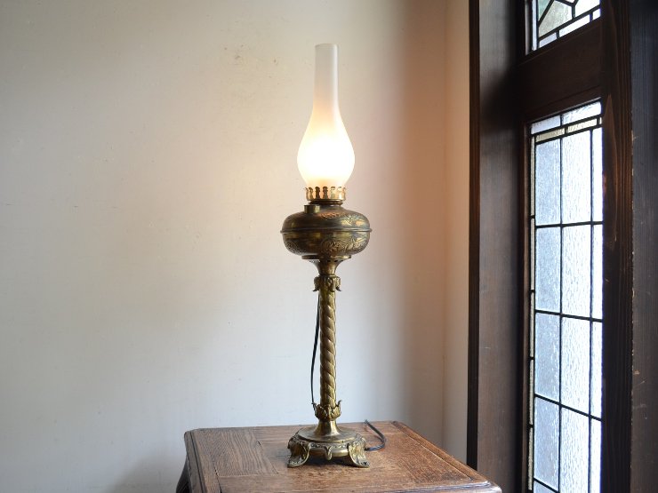 アンティーク オイルランプ型 真鍮テーブルランプ（H65cm