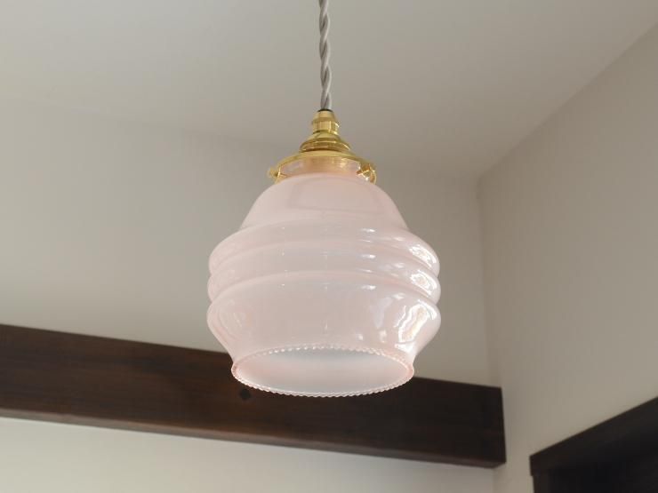 アンティーク ピンクガラス ペンダントランプ｜アンティーク照明