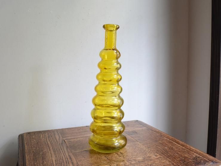 ヴィンテージ イエローガラス フラワーベース (H30cm)｜アンティーク