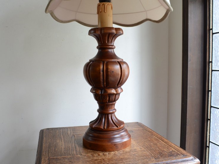 ヴィンテージ シェード付 木製テーブルランプ（H68cm 