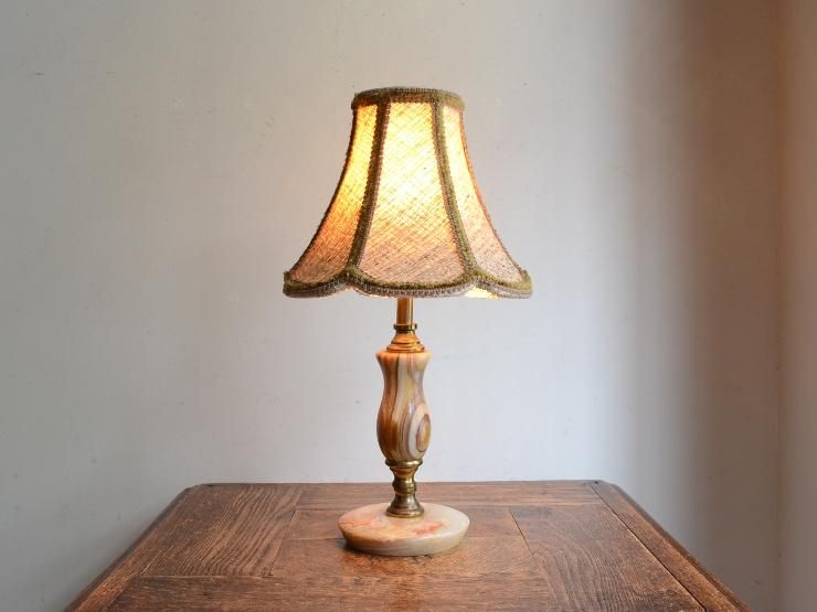 ヴィンテージ シェード付きマーブル テーブルランプ（H33cm