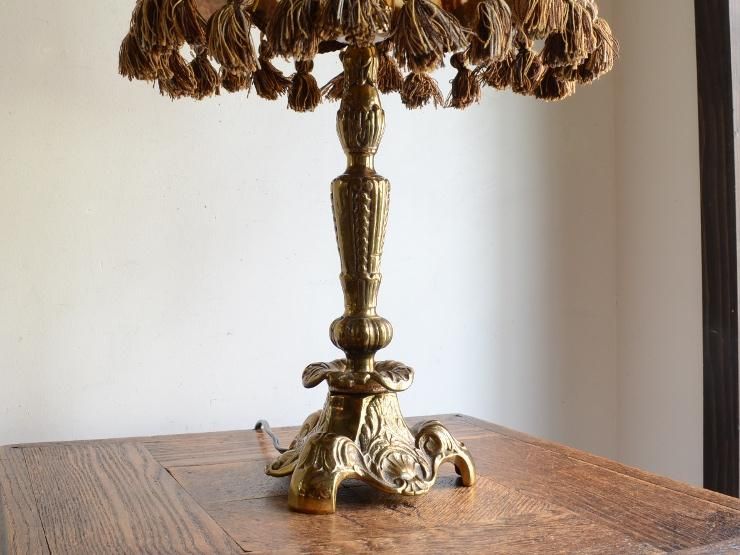 ✳︎メッシ✳︎vintage lampテーブルランプ✨パニエシェード✖️大理石 タッセル付レザーシェード 真鍮テーブルランプ(H50cm