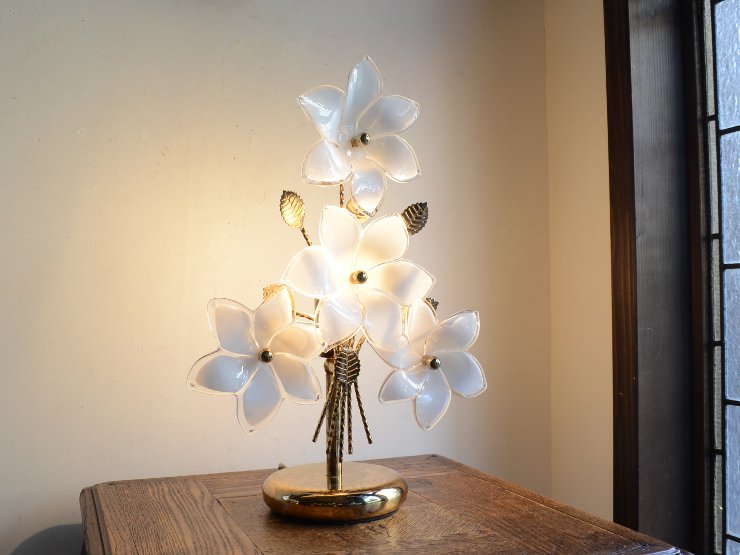 お花モチーフガラス テーブルランプ（H39cm）｜アンティーク照明 