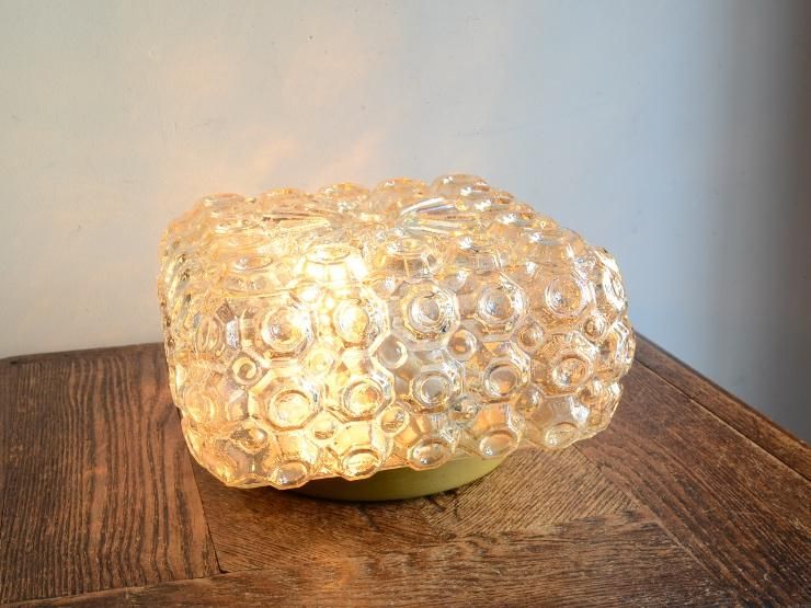 フランス　ビンテージ　エッチング装飾の卵型　ガラスランプ　シーリングライト ヴィンテージ デザインガラス アイアンシーリングライト（天井