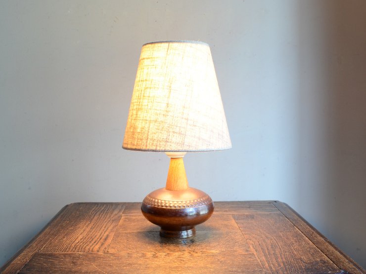 ヴィンテージ 陶器＆木製 テーブルランプ (H27cm)｜アンティーク照明 
