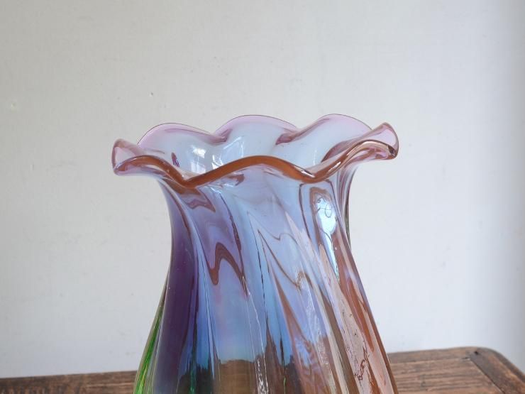 ヴィンテージ ガラス フラワーベース (H19.5cm)｜アンティーク