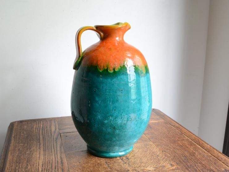 ◎ イタリア製アンティーク陶器 ヴィンテージ 陶器フラワーベース（H26cm）｜アンティーク雑貨