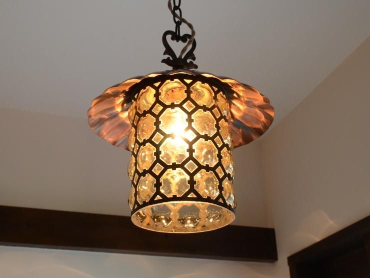 コッパー＆吹きガラス ランタン型ペンダントランプ｜アンティーク照明