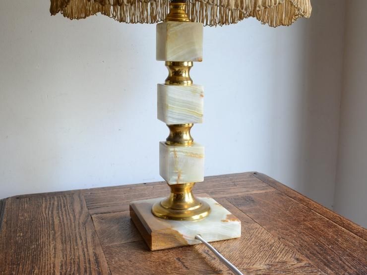 ✳︎メッシ✳︎vintage lampテーブルランプ✨パニエシェード✖️大理石 レザーシェード マーブルテーブルランプ（H41cm）｜アンティーク