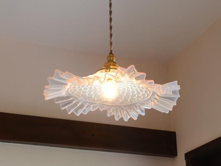 アンティーク オパールセントガラス ペンダントランプ｜アンティーク