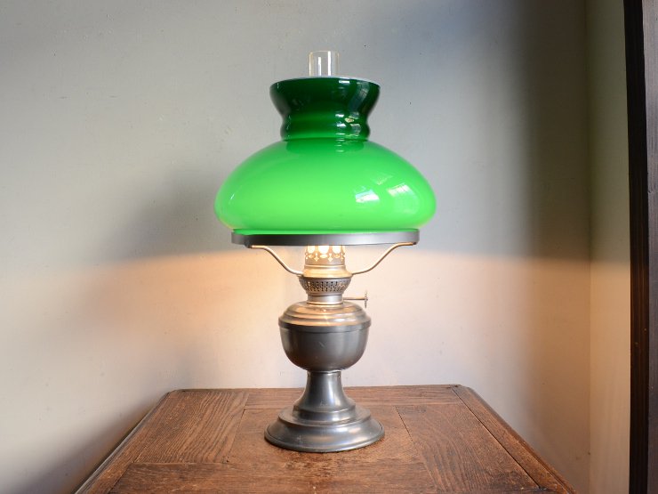 ヴィンテージ グリーンガラス オイルランプ型 テーブルランプ（H40cm）