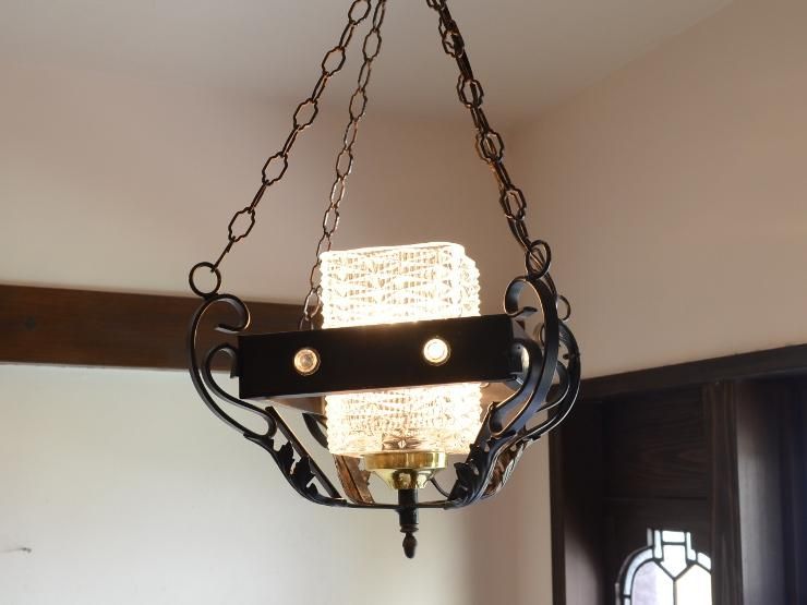 ヴィンテージ ハンギング ランプ / ガラスシェード ヴィンテージ ガラスシェード アイアンハンギングランプ