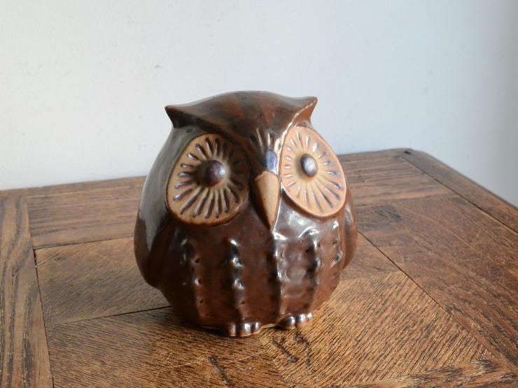 ヴィンテージ フクロウモチーフ 陶器オブジェ（貯金箱