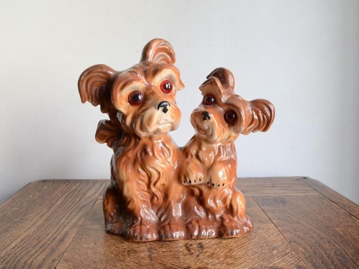 ピューター薔薇エンジェルウェルカムスタンドアンティーク長 ヴィンテージ レア物 ヴィンテージ 犬モチーフ 陶器テーブルランプ(H17.5cm