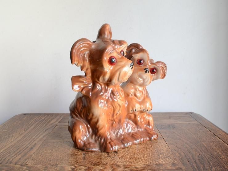 ヴィンテージ 犬モチーフ 陶器テーブルランプ（H17.5cm