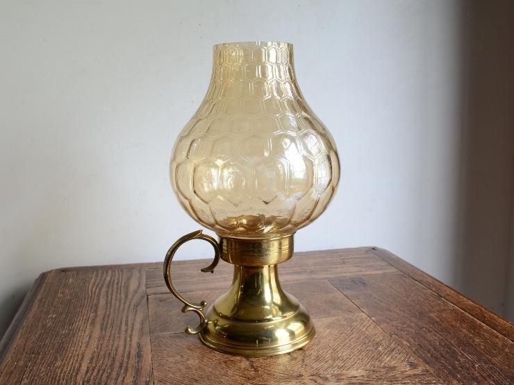 ヴィンテージ ガラス付き真鍮キャンドルホルダー｜アンティーク