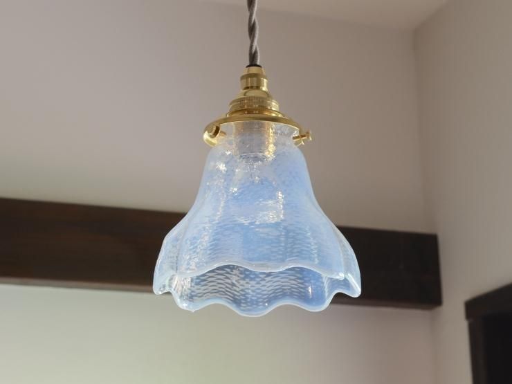 アンティーク オパールセントガラス ペンダントランプ