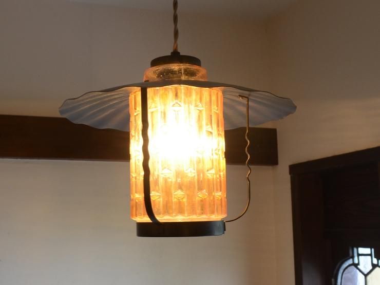 アンティーク　アイアンペンダントランプ ハンギング ガラスシェード アイアンペンダントランプ