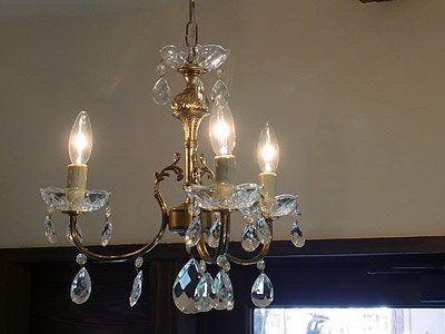 ヴィンテージ クリスタル 3灯シャンデリア｜アンティーク照明・ランプ 