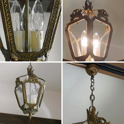 5面ガラス 3灯式 真鍮ペンダントランプ｜アンティーク照明・ランプ｜CHELSEA antique＆decoration（チェルシー）