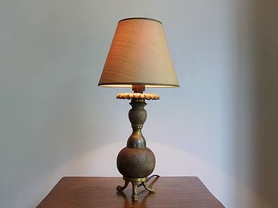 燭台風テーブルランプ ベルギー アンティーク木製パーツ使用 ライト