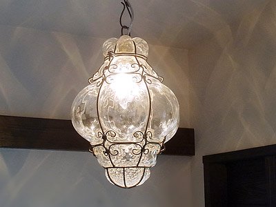 アイアン＆吹きガラス ペンダントランプ｜アンティーク照明・ランプ
