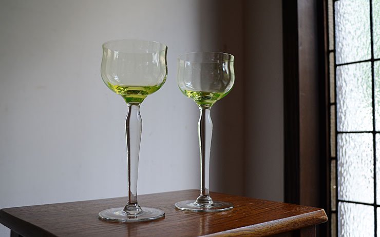ヴィンテージ ワイングラスset（ウランガラス）｜CHELSEAマルシェ