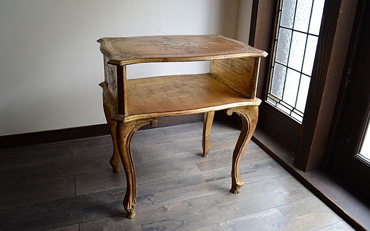 ITALY 型押し 木製サイドテーブル