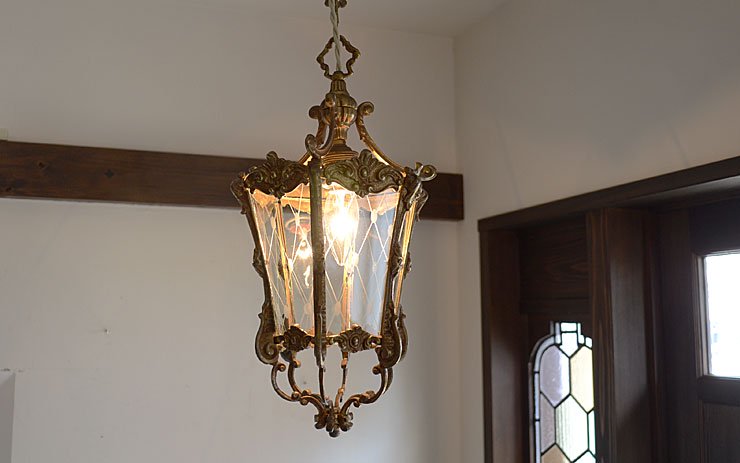 6面文様入ガラス ランタン風 真鍮ペンダントランプ｜アンティーク照明・ランプ｜CHELSEA antique＆decoration（チェルシー）