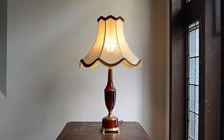 シェード付 ワインレッドテーブルランプ（H56cm）｜アンティーク照明
