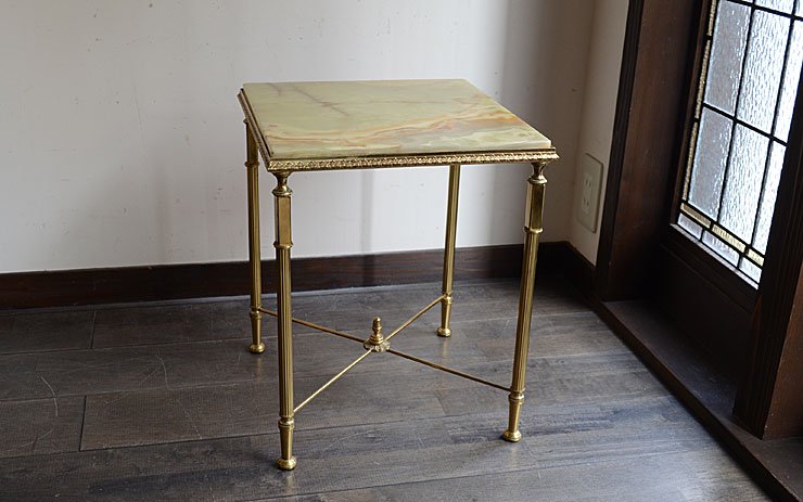 マーブル（大理石）×真鍮 カフェテーブル｜アンティーク家具 