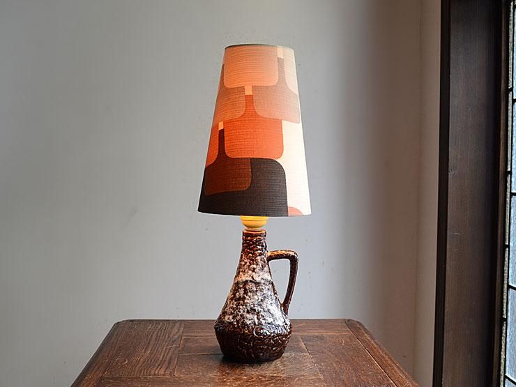 ドイツ ヴィンテージ シェード付陶器テーブルランプ（H42cm