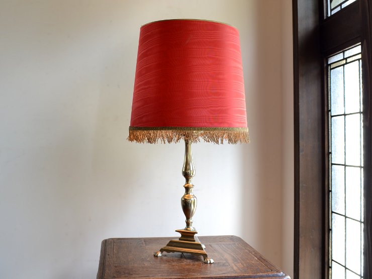 ヴィンテージ 赤シェード付テーブルランプ（H57cm）｜アンティーク照明