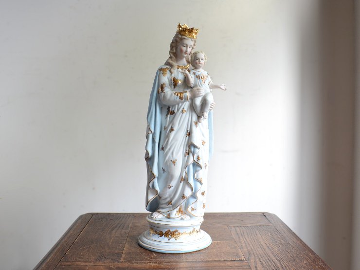 ヨーロッパアンティーク マリア像 キリスト像 陶器製 - 置物