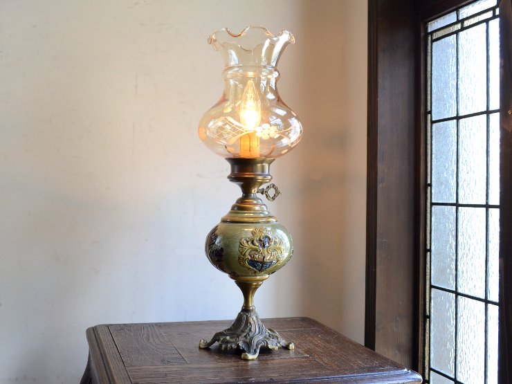 フリルガラス オイルランプ型 陶器テーブルランプ（H48cm