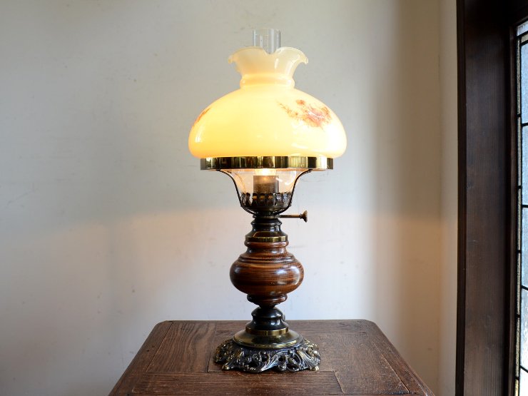 ミルクガラス オイルランプ型 テーブルランプ（H50cm）｜アンティーク 