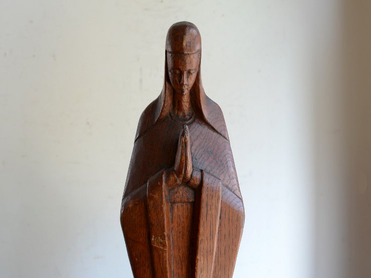 アンティーク 木彫りマリアモチーフオブジェ（H44cm）｜アンティーク