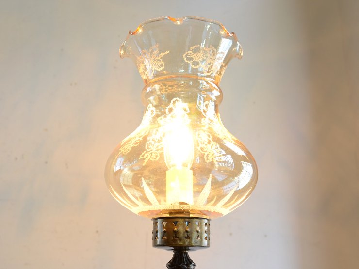 フリルガラス オイルランプ型 陶器テーブルランプ（H54cm 