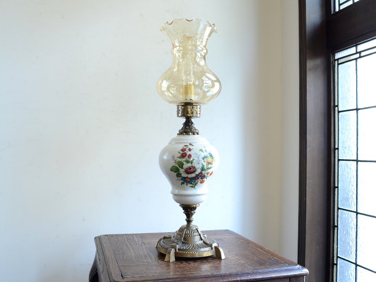 フリルガラス オイルランプ型 陶器テーブルランプ（H54cm