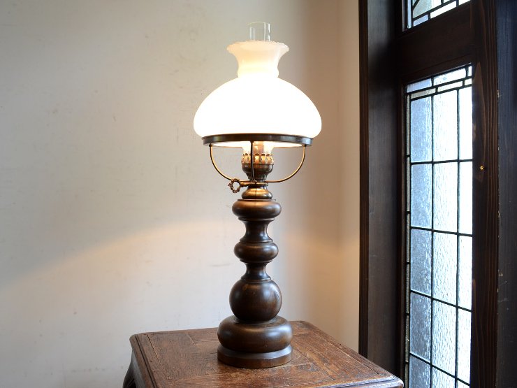 ミルクガラス オイルランプ型 木製テーブルランプ（H62cm ...