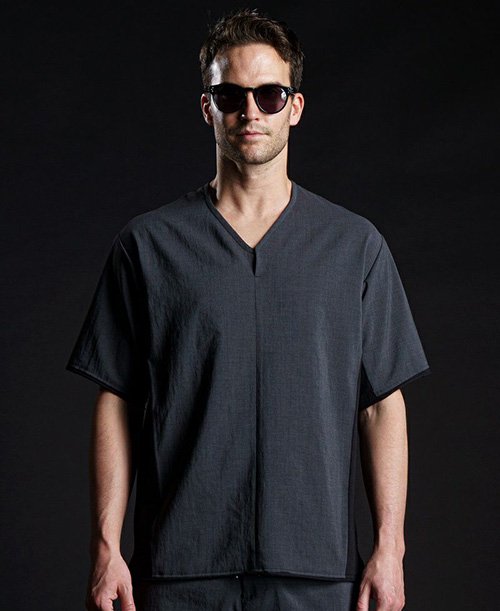 wjk》switching pullover shirt H/S（4475pe02/charcoal） - OVUM+