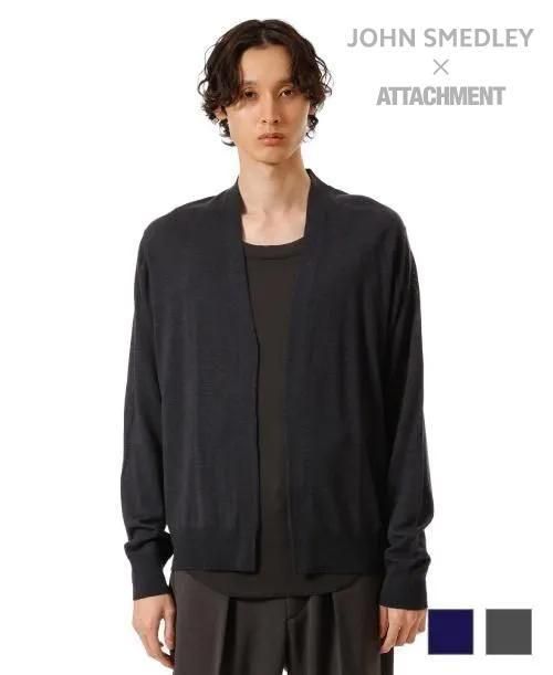 JOHN SMEDLEY ISLINGTON CARDIGAN ブラック MED JOHN SMEDLEY×ATTACHMENT》MERINO EXTRAFINE BUTTONLESS V NECK
