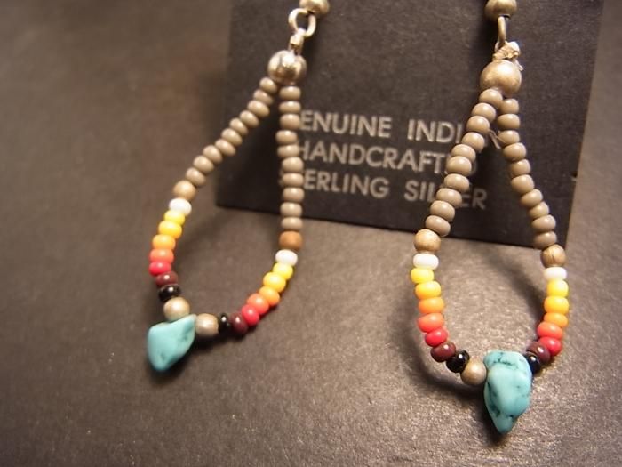 良品】ナバホ族 両耳ピアス ターコイズ サンバースト コンチョ