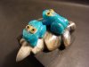 ズニ族ハンドメイド・フィティッシュ＜葉っぱに乗った２匹のフロッグ・カエル・蛙＞18F52