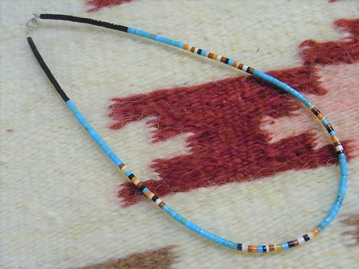 サントドミンゴ・プエブロ族【Gerald Crespin】＜Heishe・ヒシ＞ネックレス-3mm/42.5cm　 Turquoise/ターコイズ＆マルチカラー　21JUL25 - Little Cloud - リトルクラウド  渋谷区恵比寿・代官山のインディアンジュエリー専門店