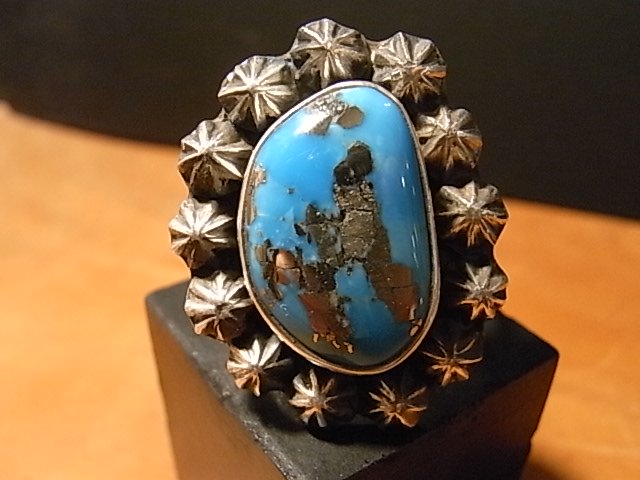 San Felipe/Cochiti Pueblo【Jacob Troncosa 】＜Morenci Turquoise  w/Pyrite-モレンシーターコイズwパイライト＞リング 23o42 - Little Cloud - リトルクラウド  渋谷区恵比寿・代官山のインディアンジュエリー専門店