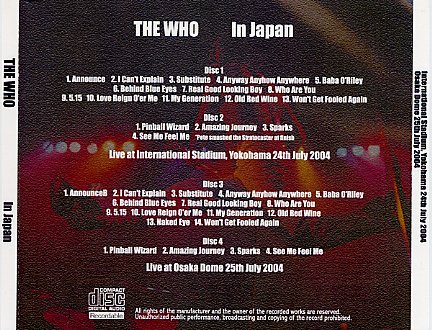 THE WHO - IN JAPAN THE ROCK ODYSSEY 2004 (4CDR) - Hard Rock/Heavy Metal CD/DVD専門店  Rock Collectors CD!!