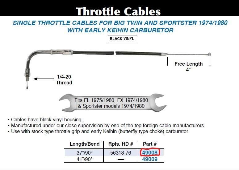 スロットルケーブル 1974-1980 ケイヒンバタフライ シングルケーブル ストック - KMFモーターサイクルズ
