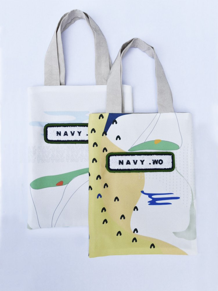 NAVY.WO バッグ ﾎﾜｲﾄ Callalily mini tote bag - NAVY.WO（ネイビー