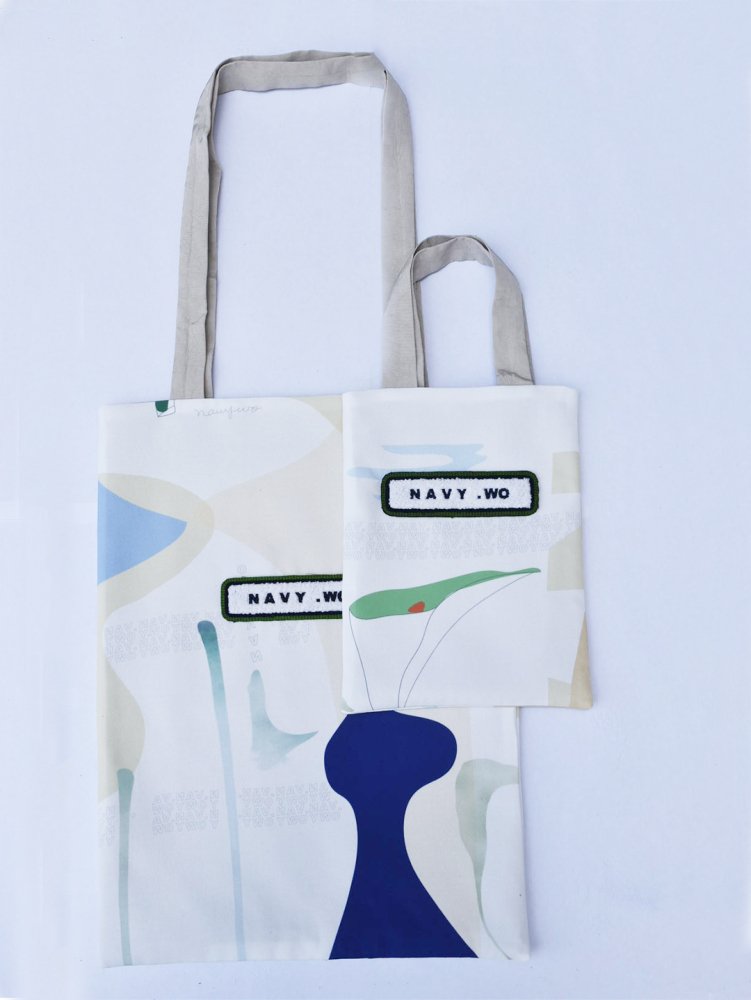 NAVY.WO バッグ ﾎﾜｲﾄ Callalily mini tote bag - NAVY.WO（ネイビー